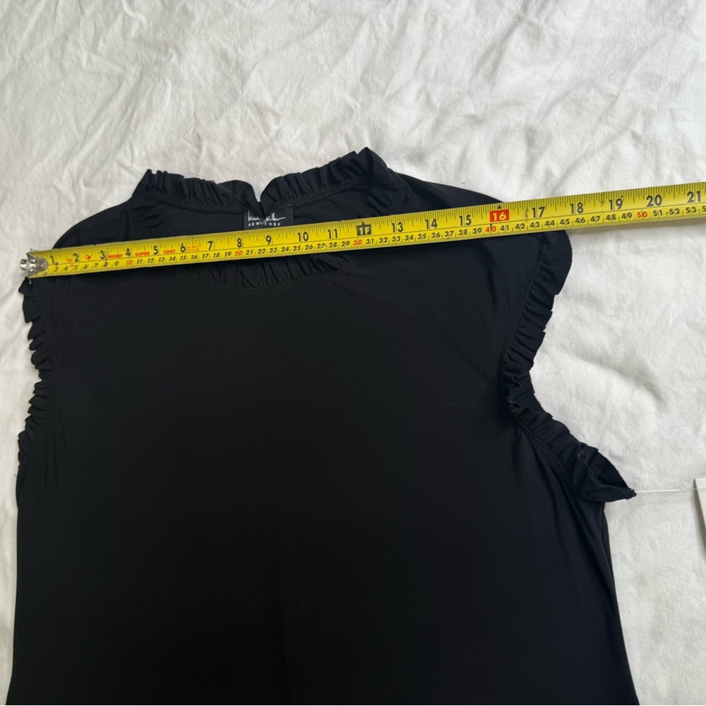 Nicole Miller New York 1X Black Ruffle Mock Neck Sleeveless A-Line Dress Stretch - Picture 9 of 12